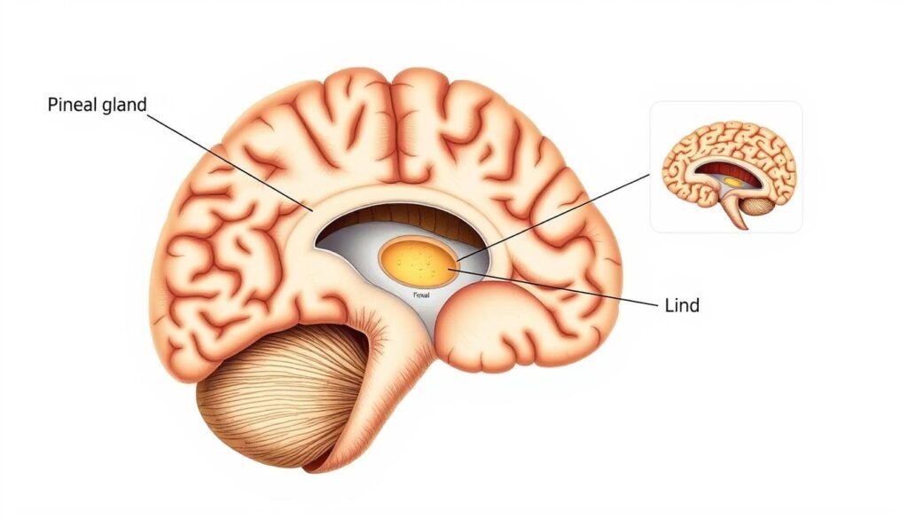 Anatomical illustration of the pineal gland location in the human brain with pineal guardian reviews Anatomical illustration of the pineal gland location in the human brain with pineal guardian reviews